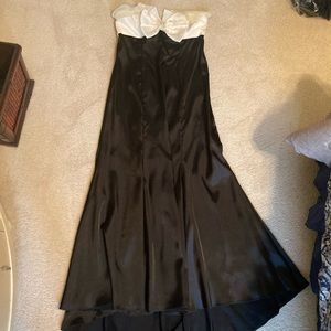 Formal gown- ivory and black with organza detailing at bust